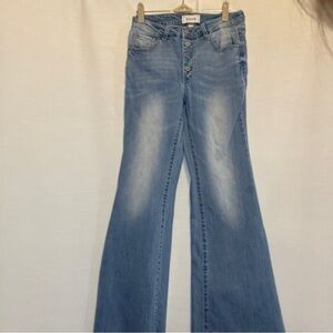 Tricot Blue Flare Wide Leg Jeans with Vintage Wash